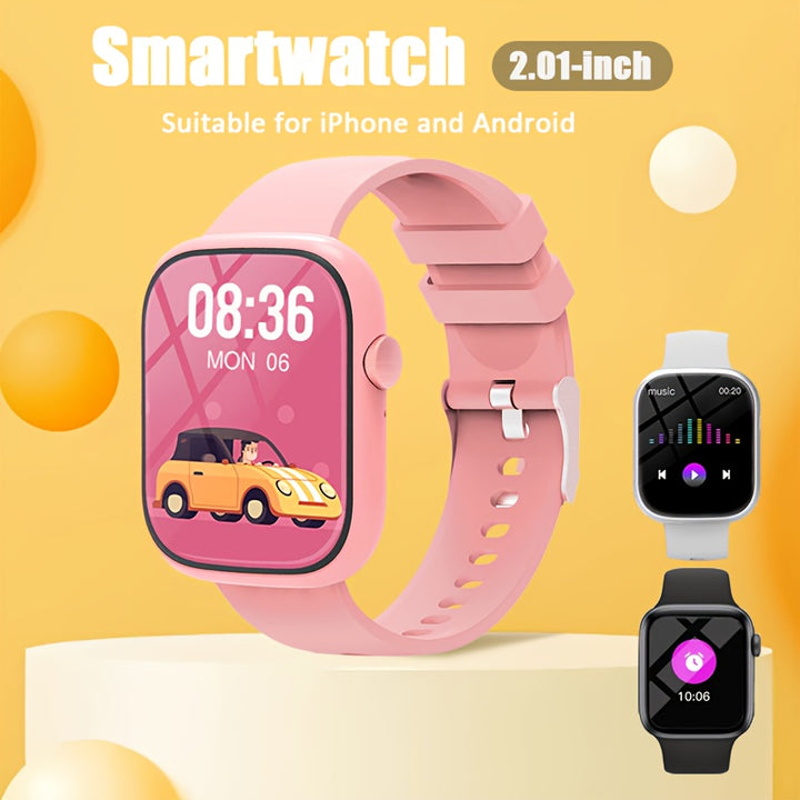 Trendige Smartwatch mit mehreren Funktionen, geeignet für Senioren, Kinder und Teenager, einschließlich kabelloser Anrufe, verschiedener Sportmodi, Gesundheitsüberwachung, Erinnerungen an soziale Apps und einem 2,01-Zoll-HD-Voll-Touch-Display.