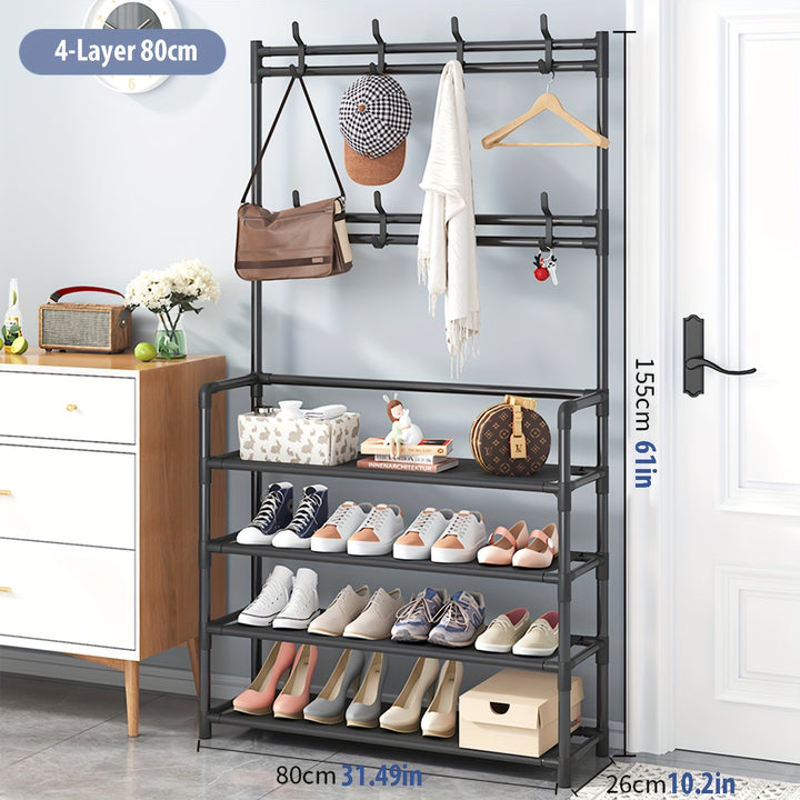 Appendiabiti Deluxe e Combinazione Organizer per Scarpe - Soluzione Salvaspazio per l'Ingresso per Scarpe, Vestiti, Cappelli, Borse e Ombrelli - Mensola Robusta per Corridoio con Ganci per Camera da Letto e Albero da Ingresso