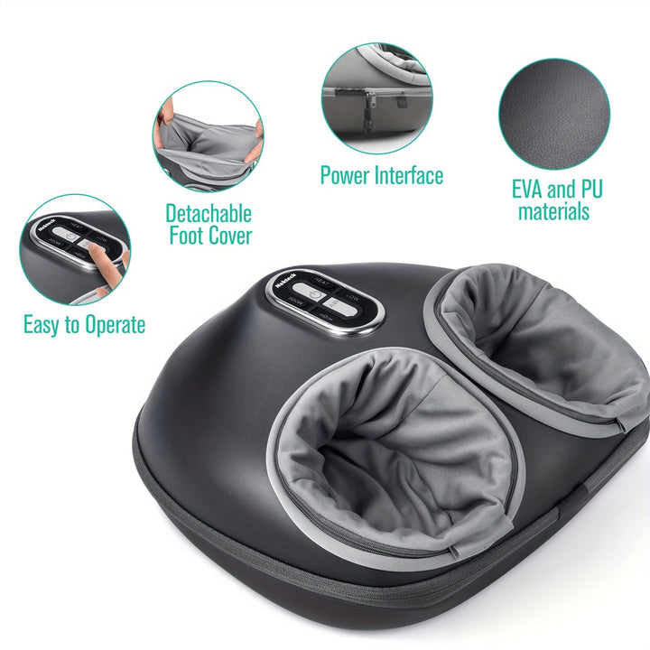 Relaxing Shiatsu Foot Massager Machine - Deep Kneading, Soothing Heat, Air Compression for Enhanced Blood Circulation and Foot Wellness - Ideal for Home or Office Use, Perfect Christmas Gift (Gray)