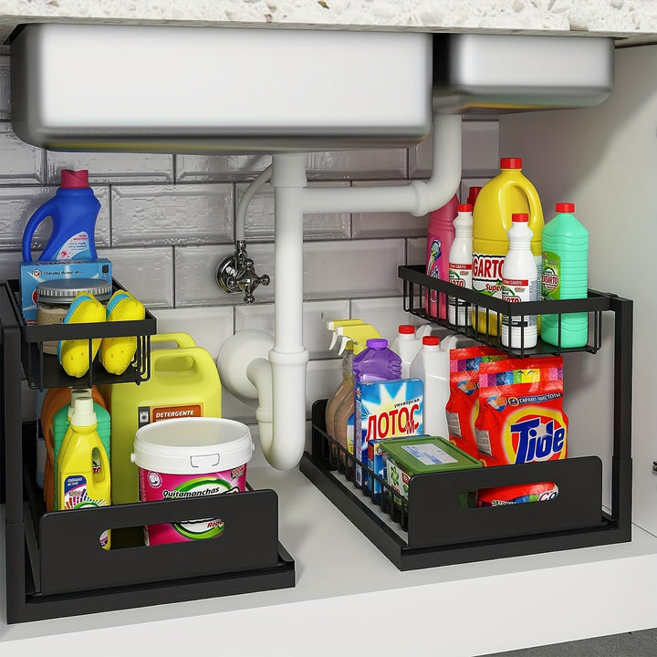 Under Sink Organizer, Pull Out Cabinet Organizer 2 Tier Slide Out Sink Shelf Cabinet Storage Shelves, Under Sink Storage for Kitchen Bathroom Cabinet