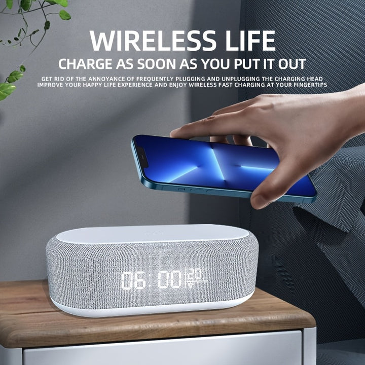 Wireless Charger Time Alarm Clock LED Light Thermometer Earphone Phone Chargers Fast Charging Dock Station for iPhone 16 15 14 13 12