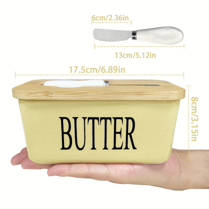 1 Pc Luxury Large Butter Dish with Lid - Ceramic Countertop Keeper with Knife Sealing and Design - Perfect Kitchen