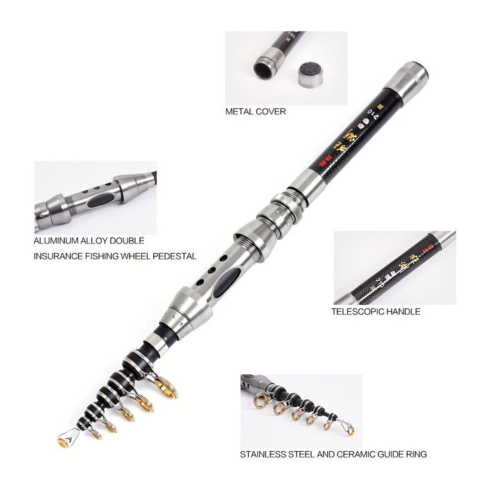 Ultra-Compact Carbon Fiber Telescopic Fishing Rod - Portable, Adjustable 1.5m to 2.4m Lengths for Saltwater Casting