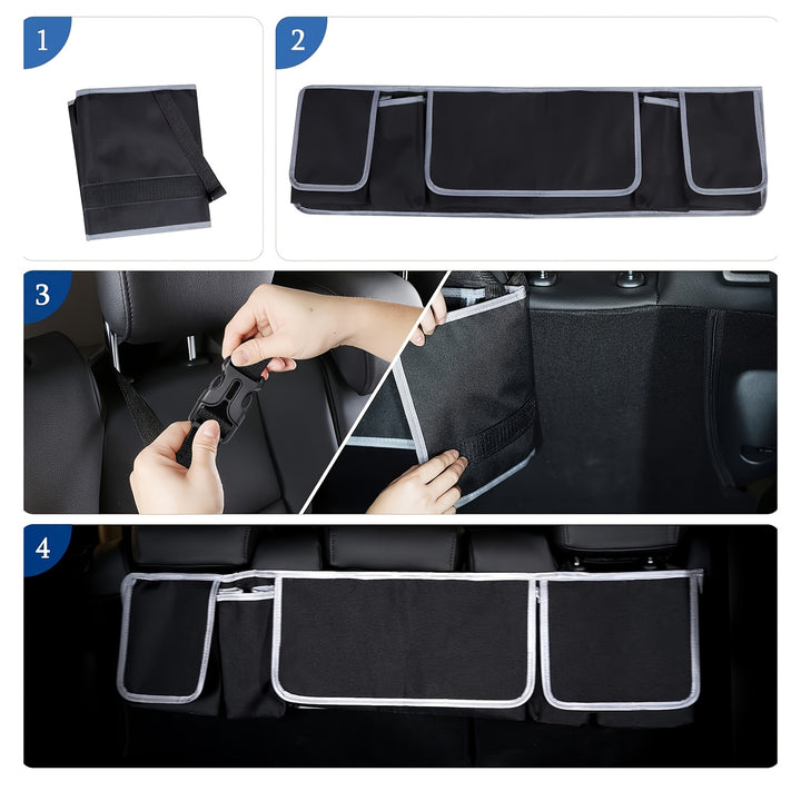 Large Capacity 600D Oxford Fabric Car Seat Back Organizer, Universal Fit - Multiple Pockets - Vehicle Storage Solution, Polyester Fiber Material