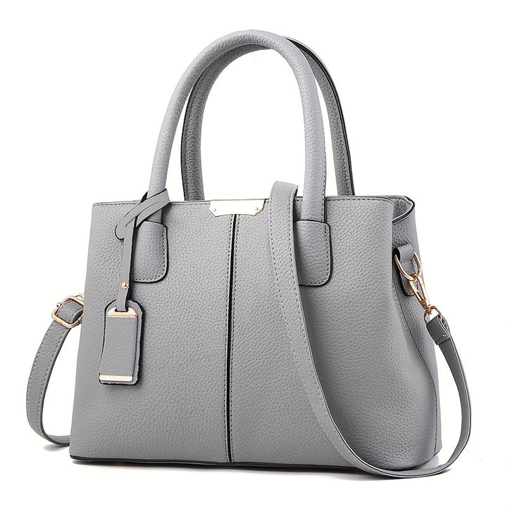 Large Capacity Gray PU Tote Bag - Stylish Versatile Shoulder & Crossbody Bag with Adjustable Straps, Zip Closure, and Polyester Lining