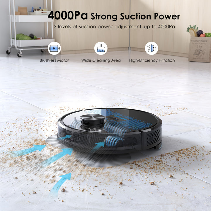 1pc Lubluelu SL60 Plus Robot Vacuum and Mop Combo, Self-Charging 3-in-1 Smart Robotic Vacuum with App Control, Wi-Fi, 4000Pa Strong Suction, Compatible with SmartThings, for Hard Floors and Carpet, Rechargeable Lithium Batter