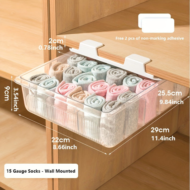 [Durable Organizer] 15-Layer Space-Saving Wall-Mounted Underwear & Socks Organizer | Durable Waterproof Plastic with Transparent Shelves, Lightweight Design for Closet Storage, 11.42x8.66x3.54 Inch