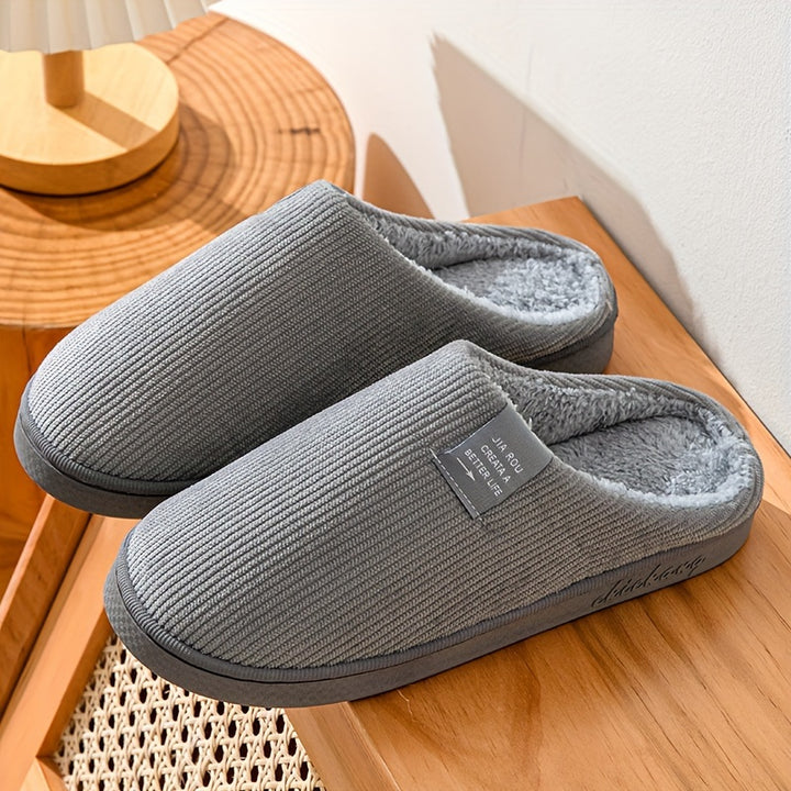 Cozy Plush-Lined Winter Slippers for Couples - Non-Slip, Thick Sole Indoor Shoes with Soft Fabric Lining