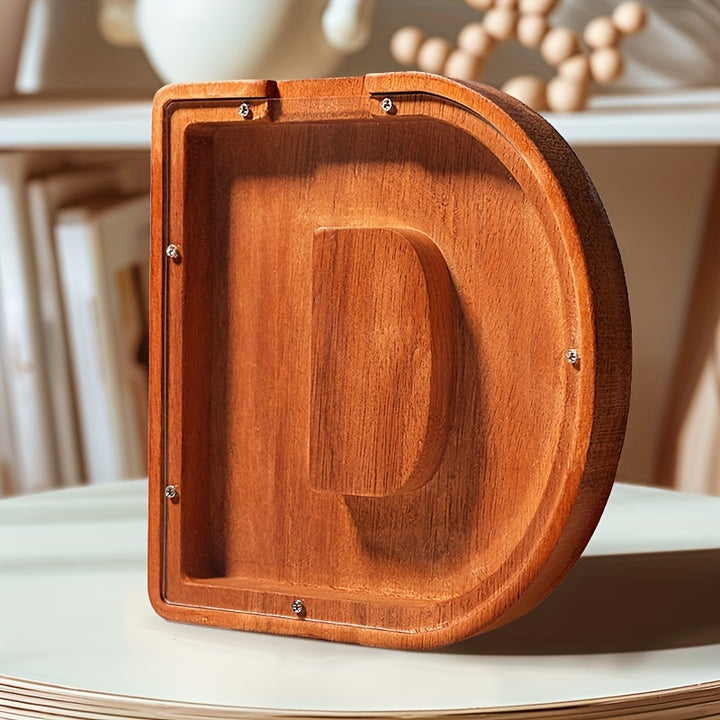 Wooden Lettered Piggy Bank, Personalized Lettered Bank, Wooden Bank 26 English Alphabet Bank, Home Decoration Children's Gifts Halloween、Christmas Gift、Thanksgiving Day easter gift