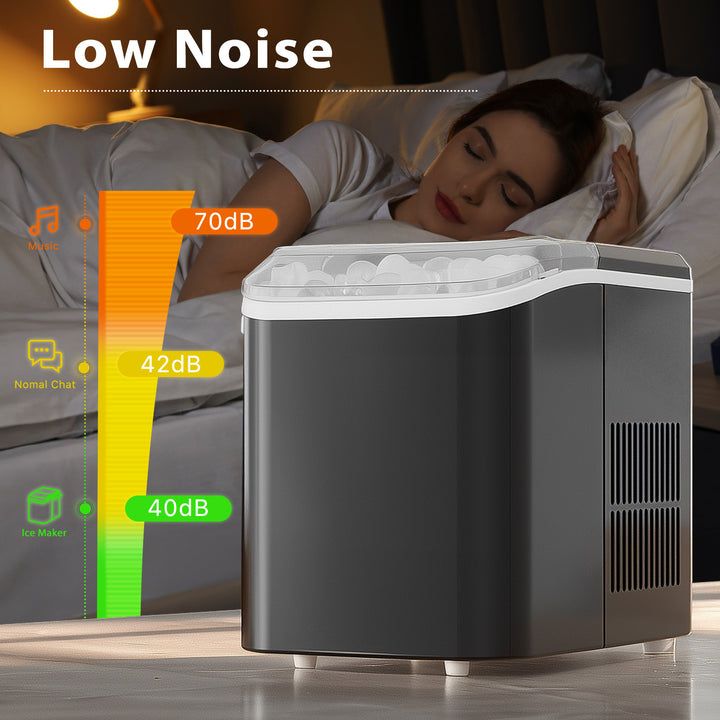 Upgraded Countertop Ice Maker with Free Ice Shovel, 9 Cubes in 6 Mins, Portable Self-Cleaning Ice Machine, 2 Sizes of Bullet Ice, Ice Scoop, Basket and Handle Included, Ice Cube Maker for Home Kitchen Party Camping