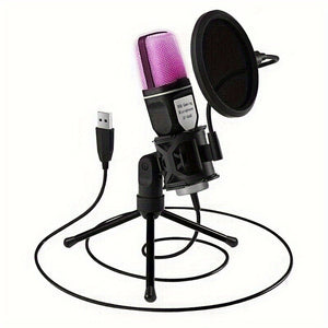 Equipamento de Gravação de Podcast de Transmissão ao Vivo do Estúdio de Música Tipo RGB Microfone com Tripé Eid Al-Adha Mubarak