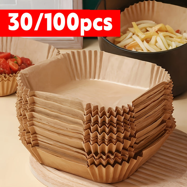 30/100 Pcs Non-Stick Air Fryer Liners - Easy Cleanup, Healthy Cooking, Single Sheets for Baking, Roasting & Microwaving - Ideal for Home & Commercial Kitchen