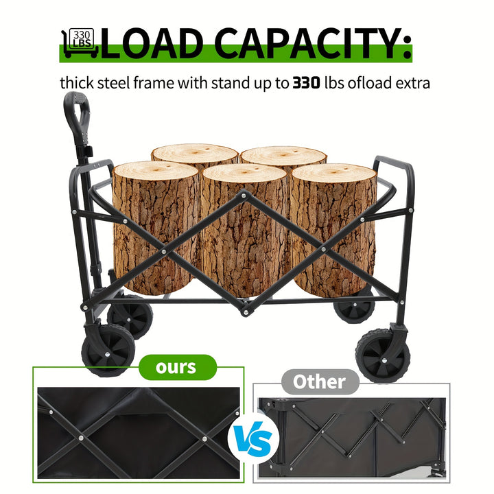 Versatile Heavy-Duty Beach Trolley - Foldable, 4-Wheel Cart with Lockable All-Terrain Wheels & Side Pockets, Large Capacity for Shopping, Sports, Camping