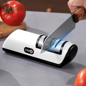 Afilador de cuchillos eléctrico recargable por USB - 2 etapas, velocidades ajustables para cuchillos de chef y de cocina, compatible con hojas de cerámica y acero