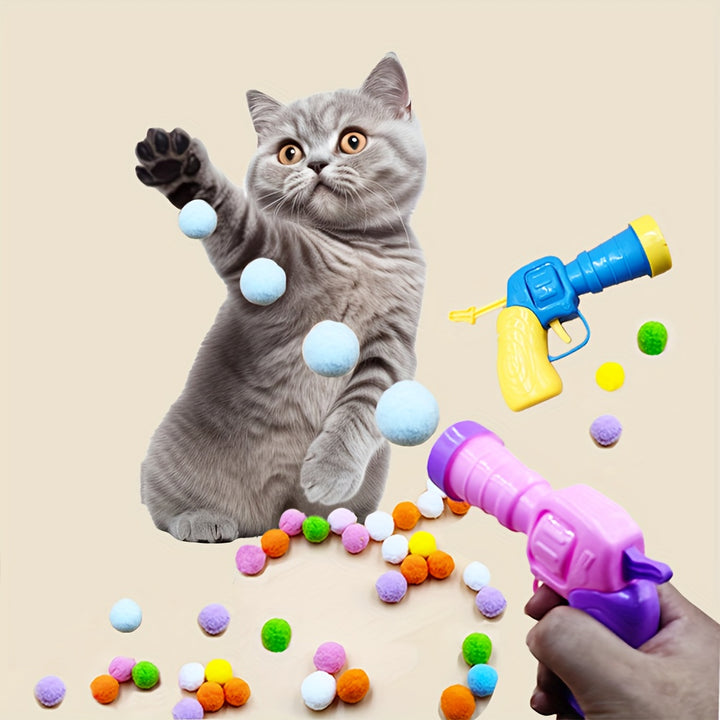 Interactive Cat Toy Gun With 20 Colorful Pompoms - Indoor & Outdoor Fun For Cats