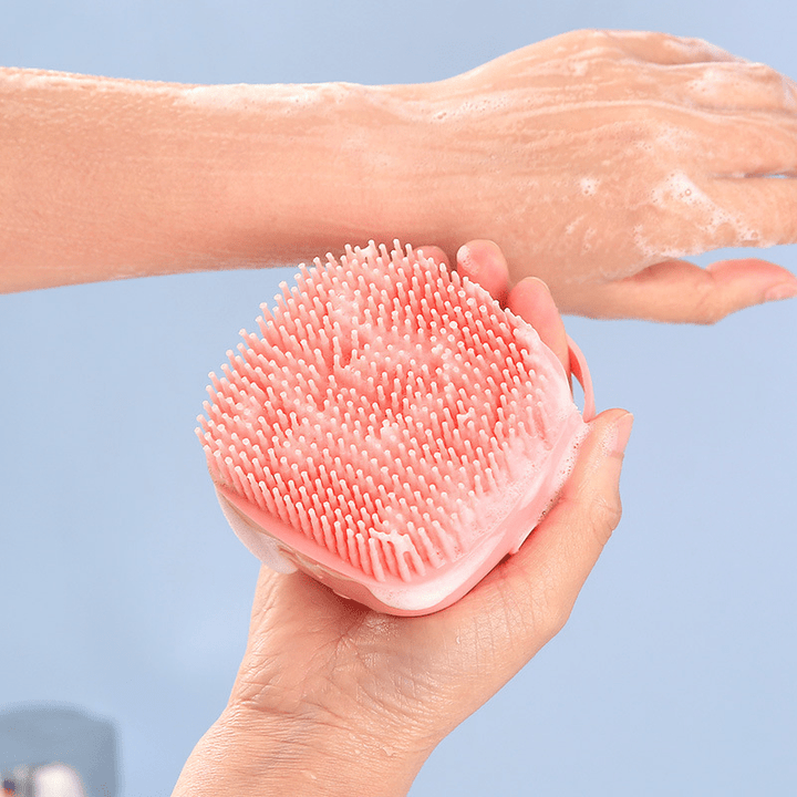 Ergonomic Silicone Shower Brush with Lid - Soft, Non-Slip Handle for Safe Grip - Perfect for Exfoliating & Massage