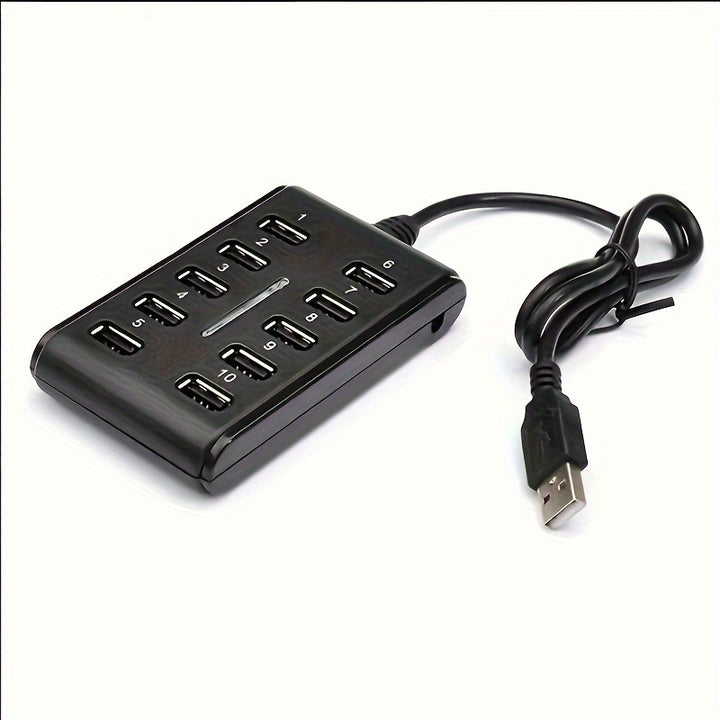 1pc Portable General Purpose Work Home With Switch ABS Plastic Double Row Ten Port USB HUB