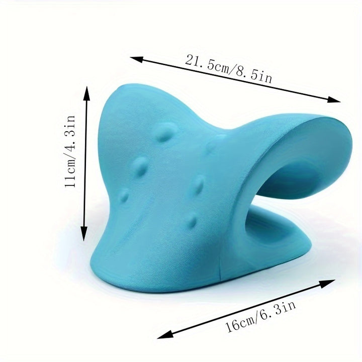 Dispositif de traction cervicale One Piece pour le cou et les épaules, oreiller de traction cervicale pour la relaxation musculaire, dureté moyenne, matériau non tissé, mousse EVA avec housse en fibre de bambou (Bleu)