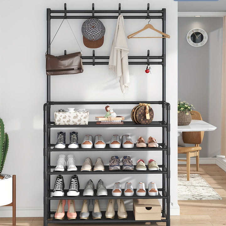 Appendiabiti Deluxe e Combinazione Organizer per Scarpe - Soluzione Salvaspazio per l'Ingresso per Scarpe, Vestiti, Cappelli, Borse e Ombrelli - Mensola Robusta per Corridoio con Ganci per Camera da Letto e Albero da Ingresso