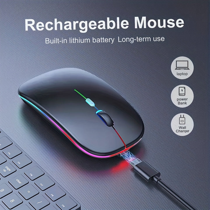 Wireless Mouse, LED Dual-Mode Rechargeable Silent Ultra-Thin Laptop Mouse, Ergonomically Designed, Portable Dual-Mode Computer Mouse, Suitable for Laptops, Desktops, Tablets, Mobile Phones, Mac, BalanceFit