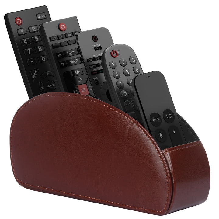 Remote Control Holder with 5 Compartments - PU Leather Remote Control Box for Desktop Storage, Suitable for TV, DVD, Blu-Ray, Media Player, And Heater Controllers, Desk & Drawer Organizer for Home Storage