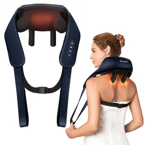 [4D Deep Kneading] KNQZE Cordless Shiatsu Neck & Shoulder Massager - 4D Deep Kneading, 6 Massage Nodes, Heat, Rechargeable 2200mAh Battery - Ideal for Neck, Back, Leg Relaxation for Men & Women