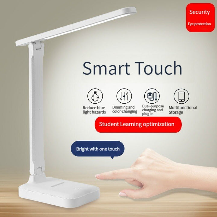 Adjustable Brightness LED Desk Lamp with Touch Switch, Foldable Design, Eye Care Technology, USB Plug-in – Ideal for Reading, Studying, and Bedroom Use, Lamp for Bedroom