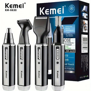 Kemei 4-in-1 Kit di Toelettatura Professionale, Rasoio per Naso e Orecchie Ricaricabile USB, Rasoio per Barba e Sopracciglia, Strumenti per la Cura Personale da Uomo con Batteria al Nichel, ≤36V di Tensione Operativa