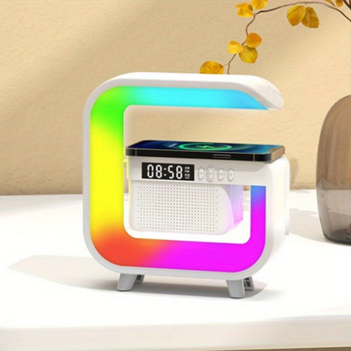 5in 1 Wireless Music Station Light Atmosphere Light, Alarm Clock, 24 Hours Time Display with Wireless Charging Can Be Plug-in TF Card Play MP3 for Home Bedroom Use, Atmosphere Lamp