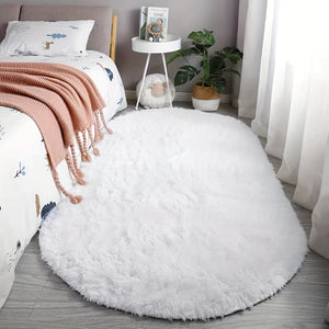 Oval Bedside Rug for Bedroom, End-of-Bed Mat, Living Room Coffee Table Mat
