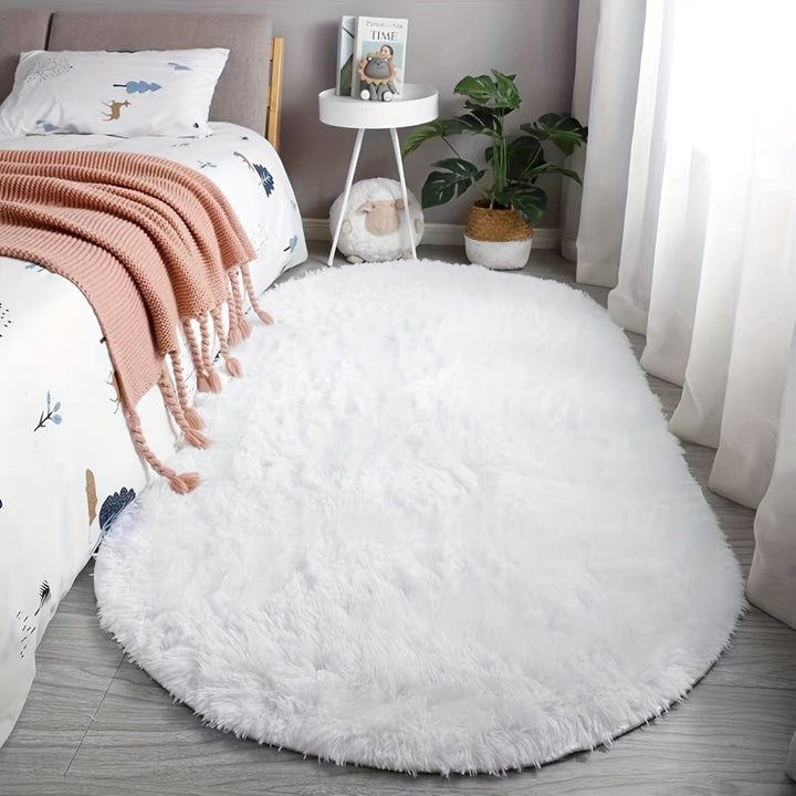 Oval Bedside Rug for Bedroom, End-of-Bed Mat, Living Room Coffee Table Mat