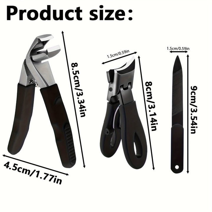3pcs for Thick Nails for Seniors, Angled Heavy Duty Toe Nail Clippers with Catcher, Mess Free Large Fingernail Clippers with Wide Opening for Men Women, Sharp Stainless Steel Nail Cutter
