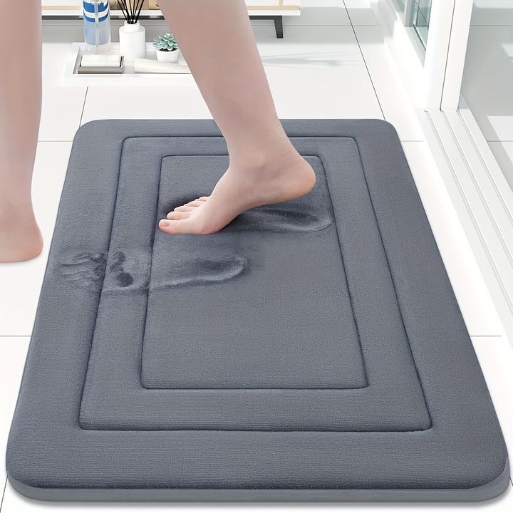 1pc SoftTouch Memory Foam Bath Mat, Non-Slip, Stain Resistant, Water Absorbent, Foot Massage, Rectangular Polyester Floor Rug with PVC Backing, 600gsm, 1.2cm Thick, for Bathroom, Kitchen, Laundry Room