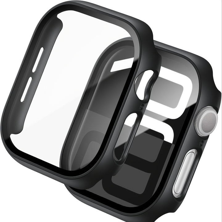 Coque en PC dur ultra-mince et cristal clair avec protecteur d'écran en verre trempé HD pour Apple Watch Series Ultra/10/9/8/7/6/5/4/SE - Bumper à couverture complète résistant aux rayures