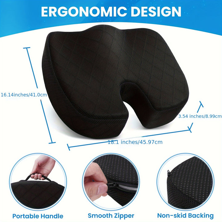 [Ergonomic Memory Foam Cushion] U-Shaped Ergonomic Memory Foam Seat Cushion, Non-Slip Bottom, Tailbone Support Pillow, 18"X14"X3", Durable Polyester Fabric, Suitable for Office Chairs and Car Wheelchairs