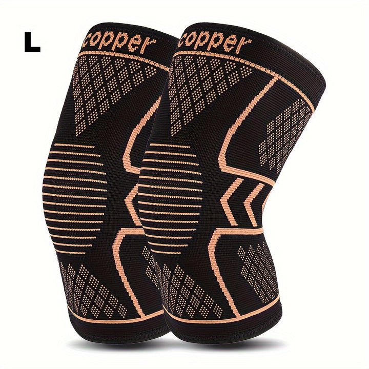 2pcs Copper Compression Knee Sleeves For Sports - High Elastic Non-slip, Breathable Knit, Supportive & Elastic, Suitable For Outdoor Sports, Running, Fitness, Various Ball Games, Basketball & Athletic Injury Prevention, Very