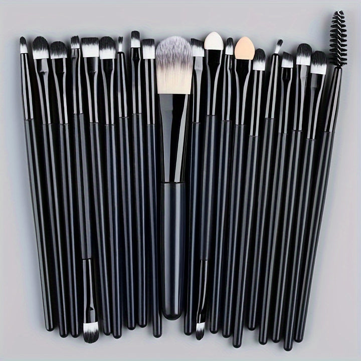 [20-Piece Luxe Makeup Brush Set] 20-Piece Hypoallergenic Makeup Brush Set with Nylon Bristles - Luxe Palm Brushes for Foundation, Blush, Eye Shadow, Eyebrow, & Lip, All Skin Types, ABS Rod - Professional & Beginner Kit, Trave