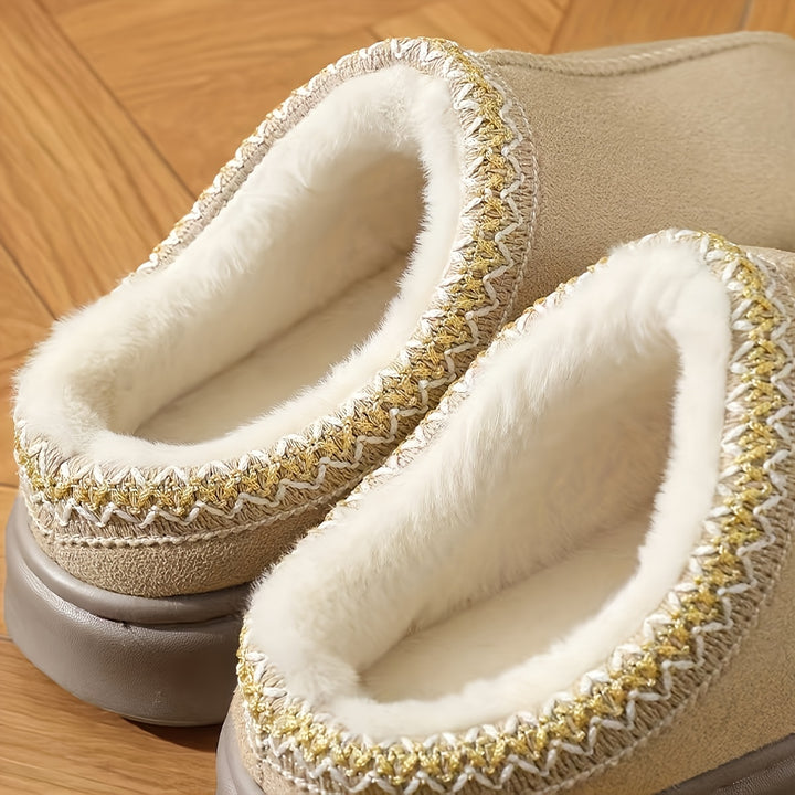 Women's comfortable fleece lined slippers, soft soles winter warm indoor and outdoor shoes, elegant indoor/outdoor winter shoes