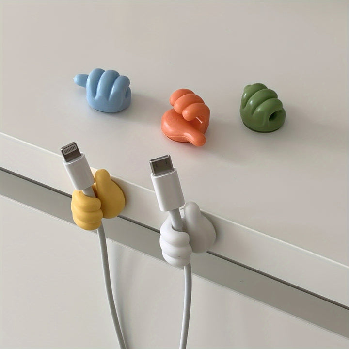 5pcs Thumb Pattern Cable Organizers - No-Drill Adhesive Hooks for Home Organization, Perfect for Kitchen Appliances & Bedroom Accessories