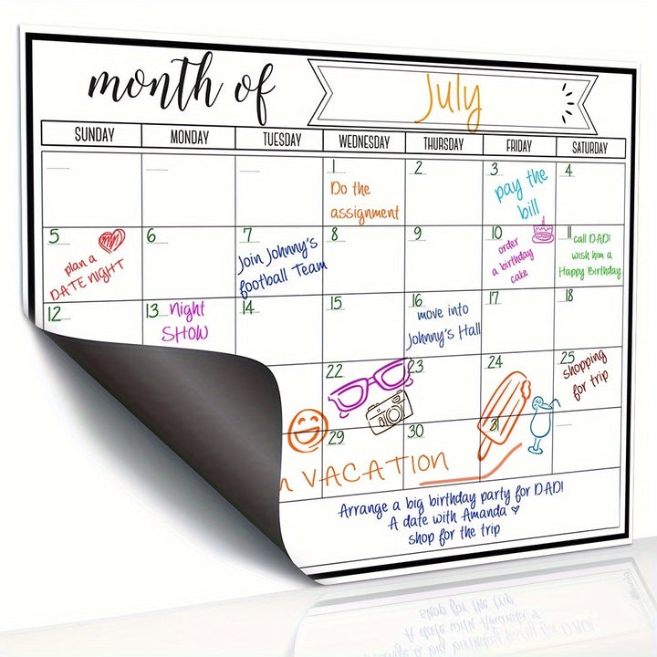 1pc Magnetic Fridge Calendar - Strong Magnetic Backing, Smooth Dry Erase Surface, Practical Calendar, Durable Whiteboard - Perfect for Kitchen Organization, Meal Planning, Family Planners, Reminders, and Notes on Refrigerator