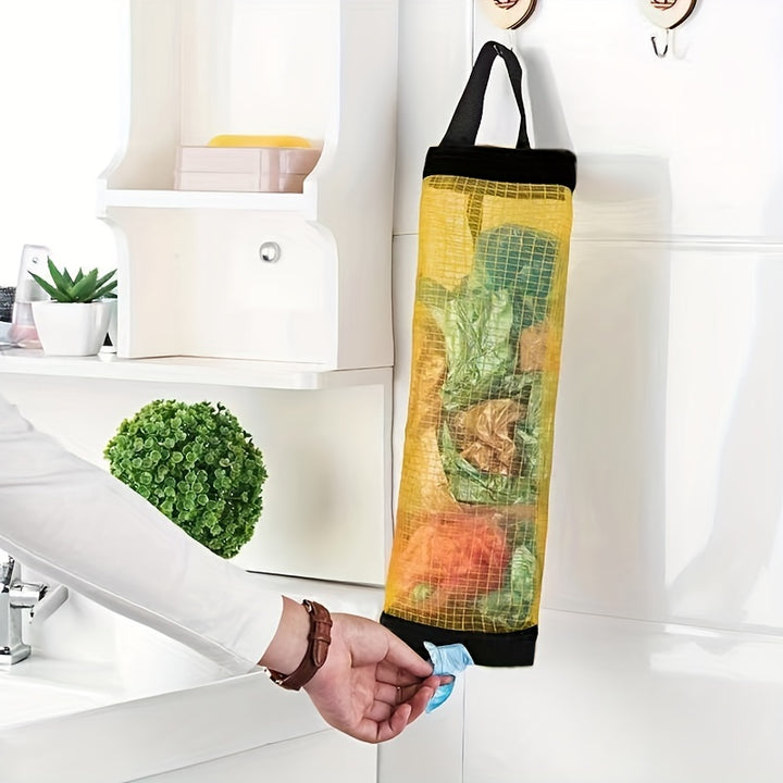 Plastic Bag Organizer 1pc Plastic Bag Holder, Mesh Hanging Storage Distributor, Foldable, Breathable, Washable Hanging Mesh Garbage Bag Organizer, Suitable for Kitchen Plastic Bag Storage