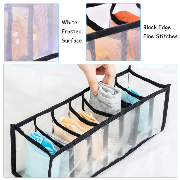 [Foldable Nylon Bra Organizer] 5pcs Foldable Nylon Bra Organizer - Closet Underwear Organizer Drawer Divider for Women - Includes 6/7/7/11/11 Cell for Lingerie, Underwear, Socks, Ties (Black)