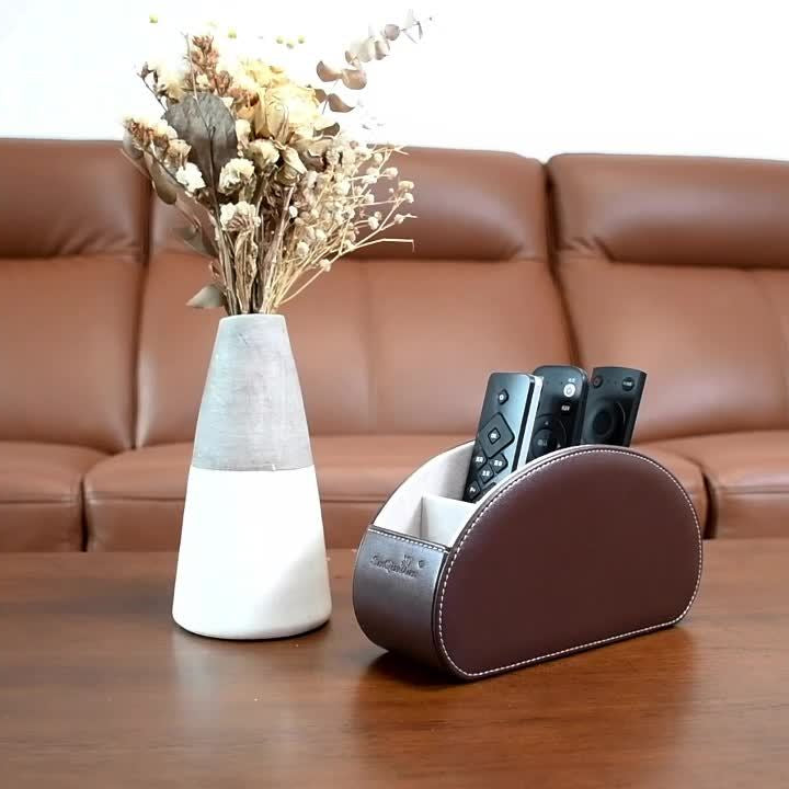 [5 Grid Partition Storage Box] Storage Box For SANQIAWNAN5 Grid Partition PU Remote Control Holder, Multifunctional Desktop Storage Box, Storage For TV Remote Control, Media Equipment Remote Control, Pen Holder, Brush Holder,