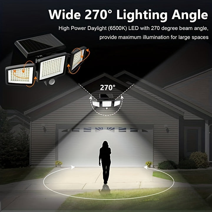 210LED Solar-Powered Street Light, Triple Head Rotatable Double Row Sensor Light with 3 Lighting Modes, Waterproof and Sunproof, Ideal for Outdoor Gardens, Courtyards, Streets, and Walkways