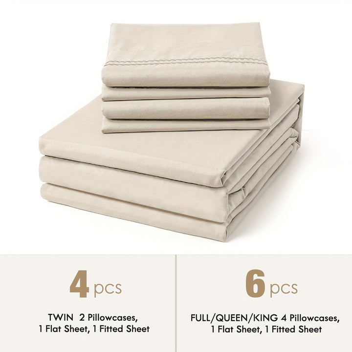 Ensemble de draps 6 pièces à poches profondes - Ensemble de draps de luxe ultra doux et lavable en machine - Draps brodés résistants au rétrécissement et à la décoloration