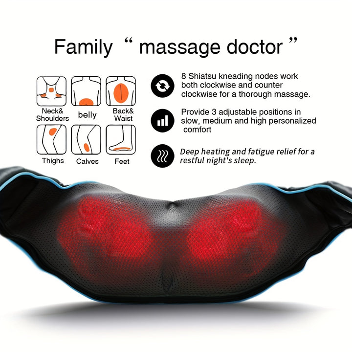 Neck Shoulder Back Massager with Heat - Shiatsu Neck Massager Present, Gift for Men/Women/Mom/Dad - Deep Kneading Massage for Neck, Back, Shoulder, Waist, Leg, Feet and Muscle
