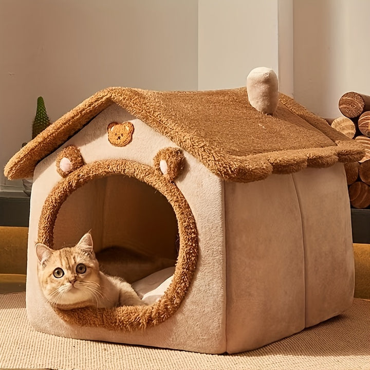 1pc Pet Bed House For Cats, Removable And Washable Cat House, Winter Warm Cat Bed Soft And Comfortable Puppy Cave Nest Christmas Gift