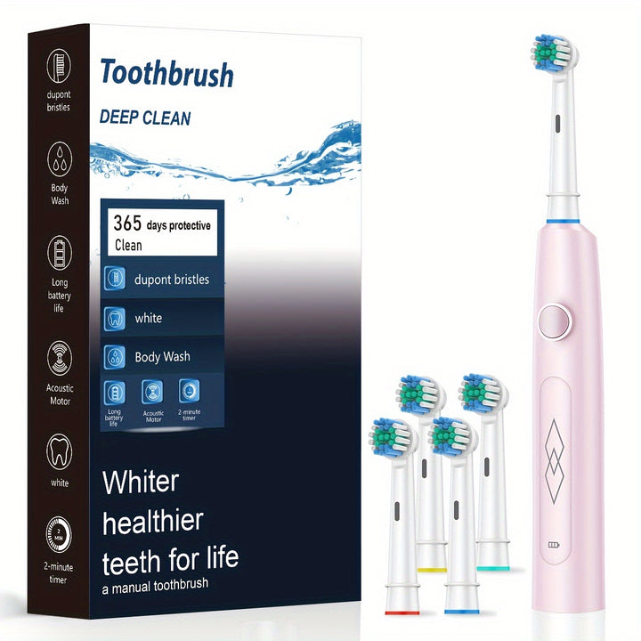 Sleek Black Sonic Electric Toothbrush for Adults - USB Rechargeable, Deep Clean with Soft Bristles, 600mAh Lithium Polymer Battery, Oral Care with 5 Modes, Includes 4 Ribbon-Tied Brushes + Gift Box