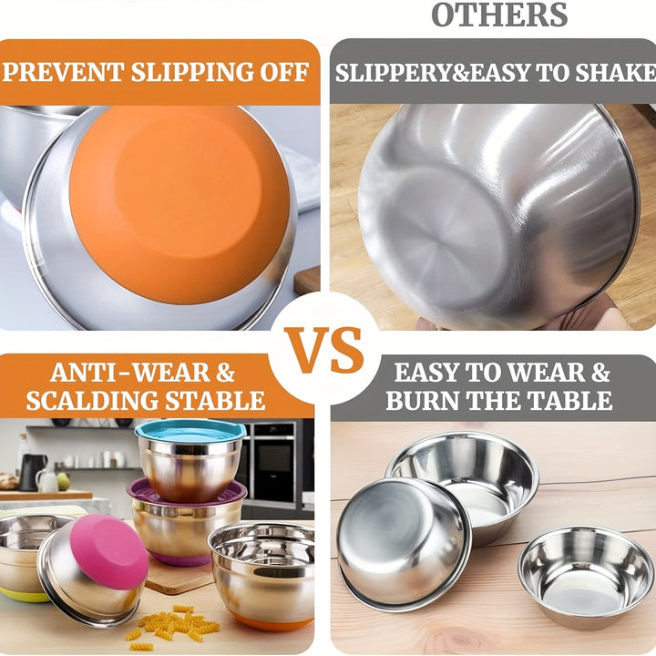 Mixing Bowls with Airtight Lids, 26 Pcs Stainless Steel Bowls Set, 3 Grater Attachments & Black Non-Slip Bottoms Size 7, 4, 2.5, 2.0, 1.5, 1QT