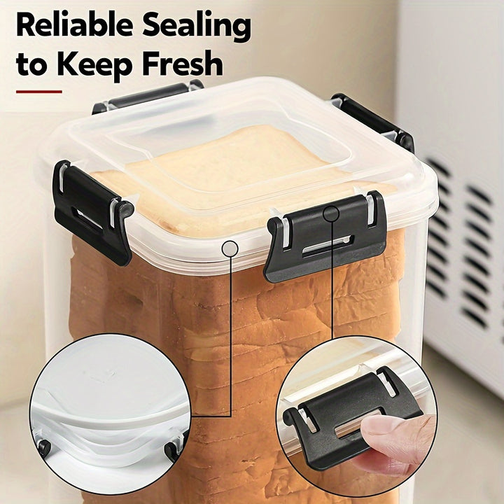 [Upgraded Snap-Lock Fresh Organizer] 1-Pack Plastic Bread Box - Flip Top Lid Rectangular Bread Storage Container - Freezer-Safe Reliable Sealing for Kitchen Freshness Preservation